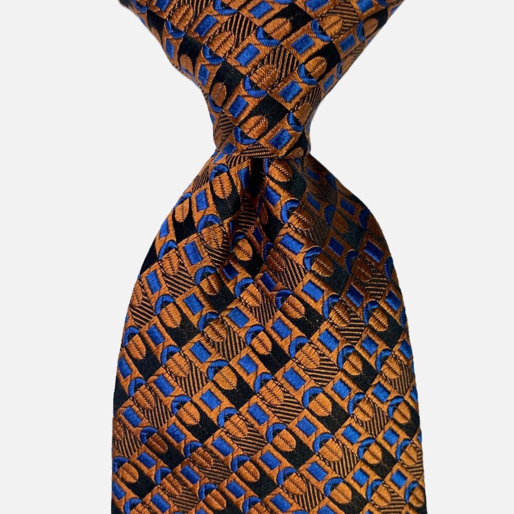Jos A Bank Signature Collection Necktie Tie Orange Blue Silk Geometric Italy